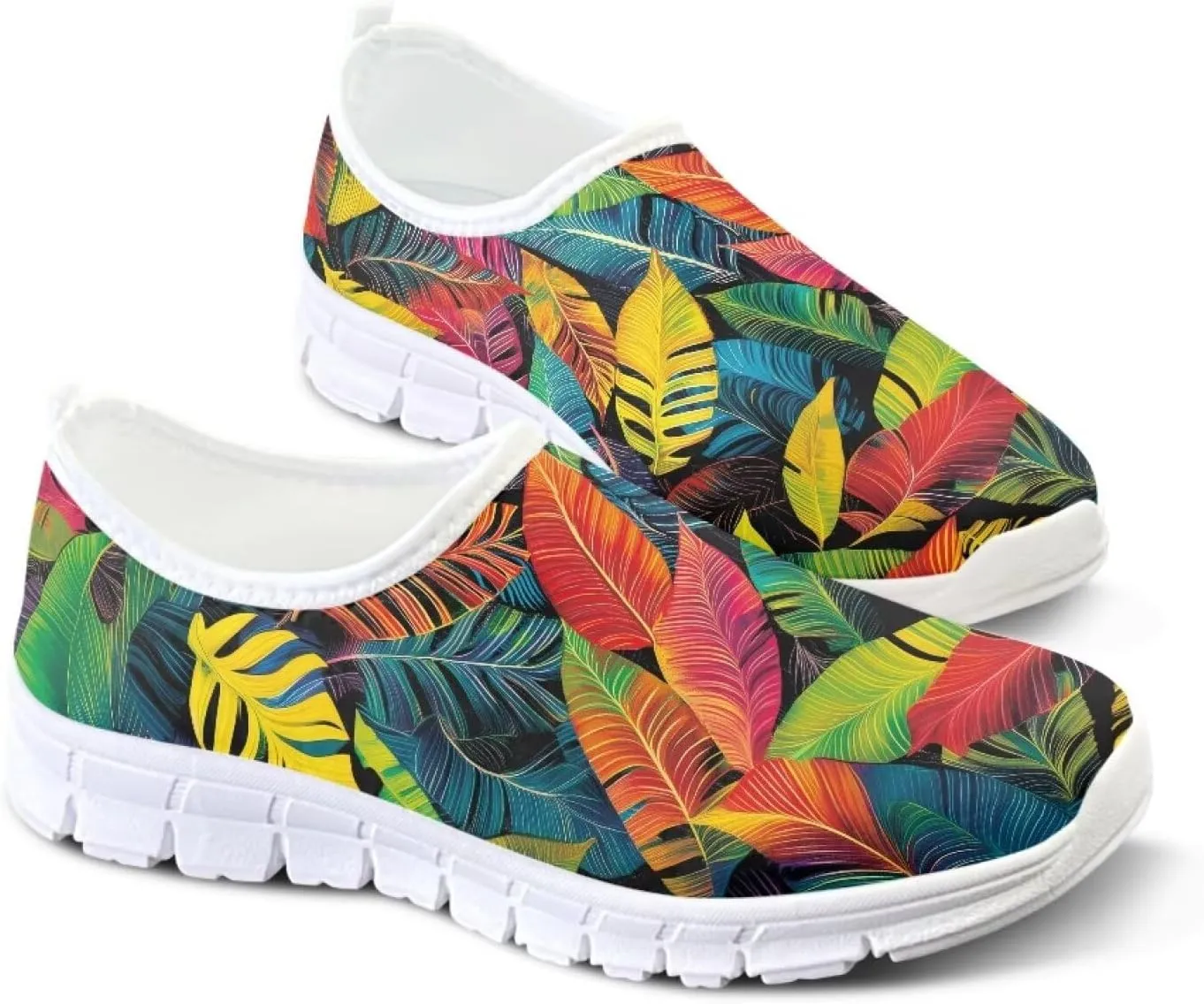 Women Low-Cut Shoes No Laces Floral Print Loafers Breathable and Non-Slip Lightweight Slip-On Casual Shoe White Sole Size 5.5-11.5