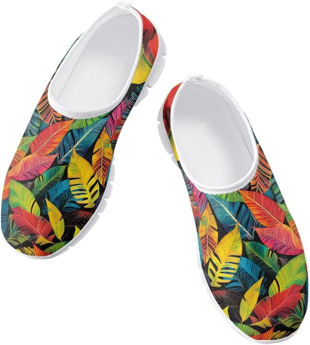 Women Low-Cut Shoes No Laces Floral Print Loafers Breathable and Non-Slip Lightweight Slip-On Casual Shoe White Sole Size 5.5-11.5