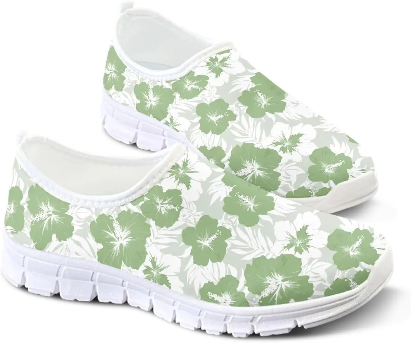 Women Low-Cut Shoes No Laces Floral Print Loafers Breathable and Non-Slip Lightweight Slip-On Casual Shoe White Sole Size 5.5-11.5