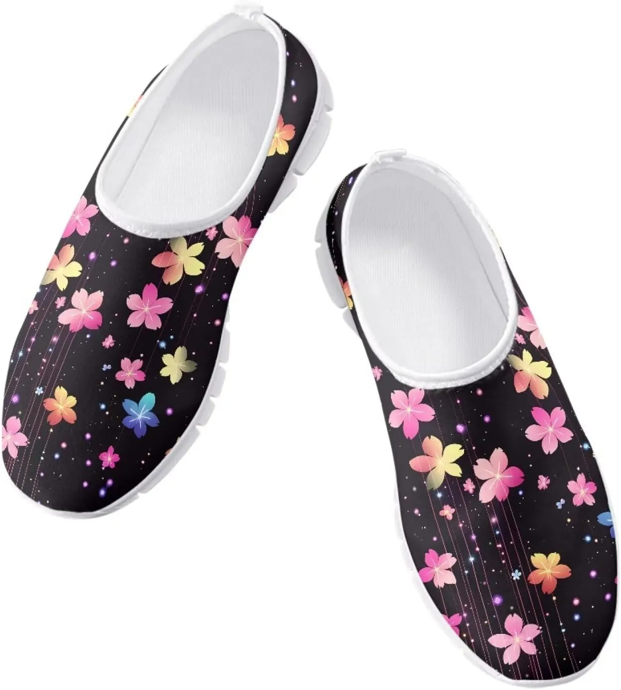 Women Low-Cut Shoes No Laces Floral Print Loafers Breathable and Non-Slip Lightweight Slip-On Casual Shoe White Sole Size 5.5-11.5