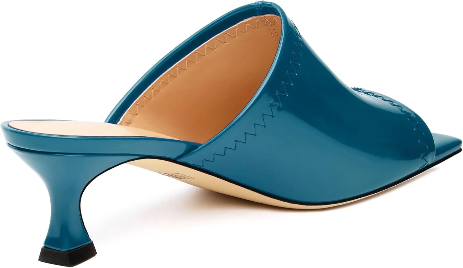 Women Low Kitten Heel Open Square Toe Mules Shoes Patent Slip on Dating Casual Sandals for Women 2 Inch