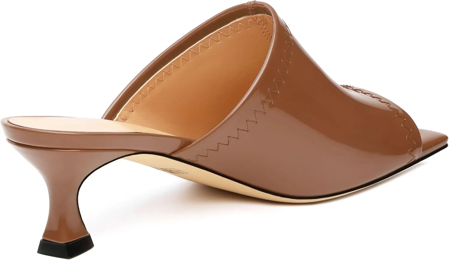 Women Low Kitten Heel Open Square Toe Mules Shoes Patent Slip on Dating Casual Sandals for Women 2 Inch