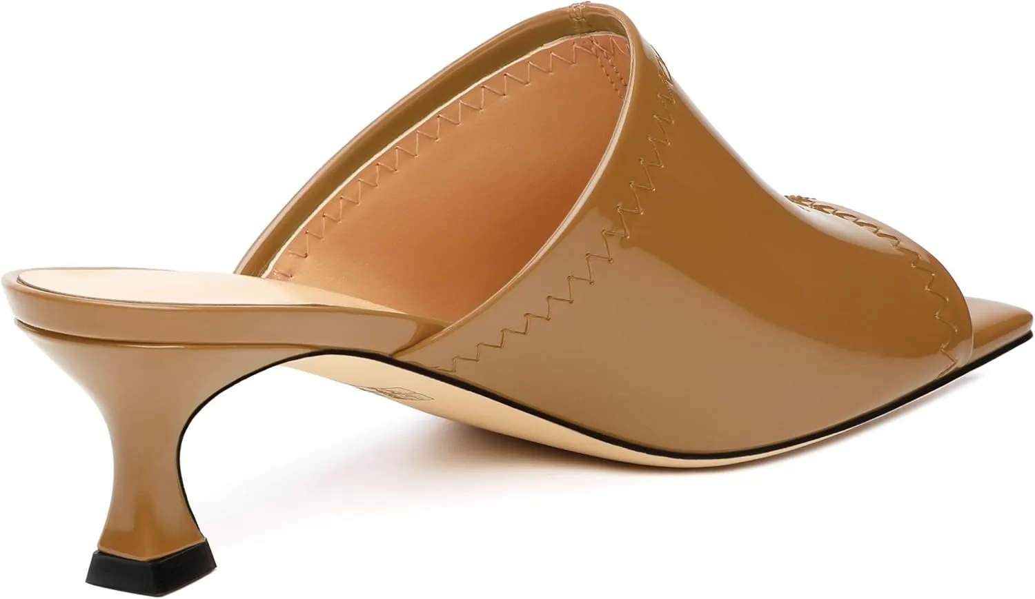 Women Low Kitten Heel Open Square Toe Mules Shoes Patent Slip on Dating Casual Sandals for Women 2 Inch