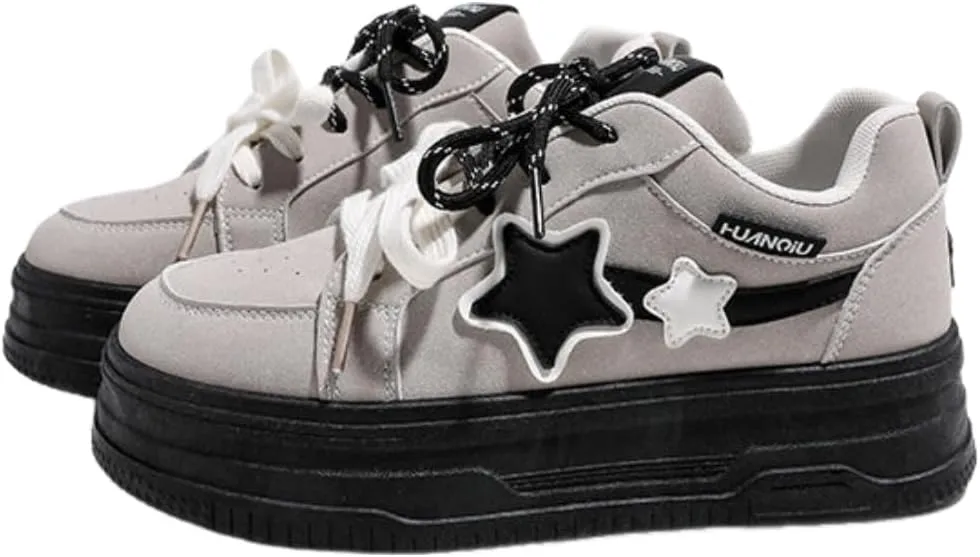 Women Star Print Color Blocking Classic Gum Sole Anti Slip Trainers Casual Tennis Skate Shoe Walking Footwear