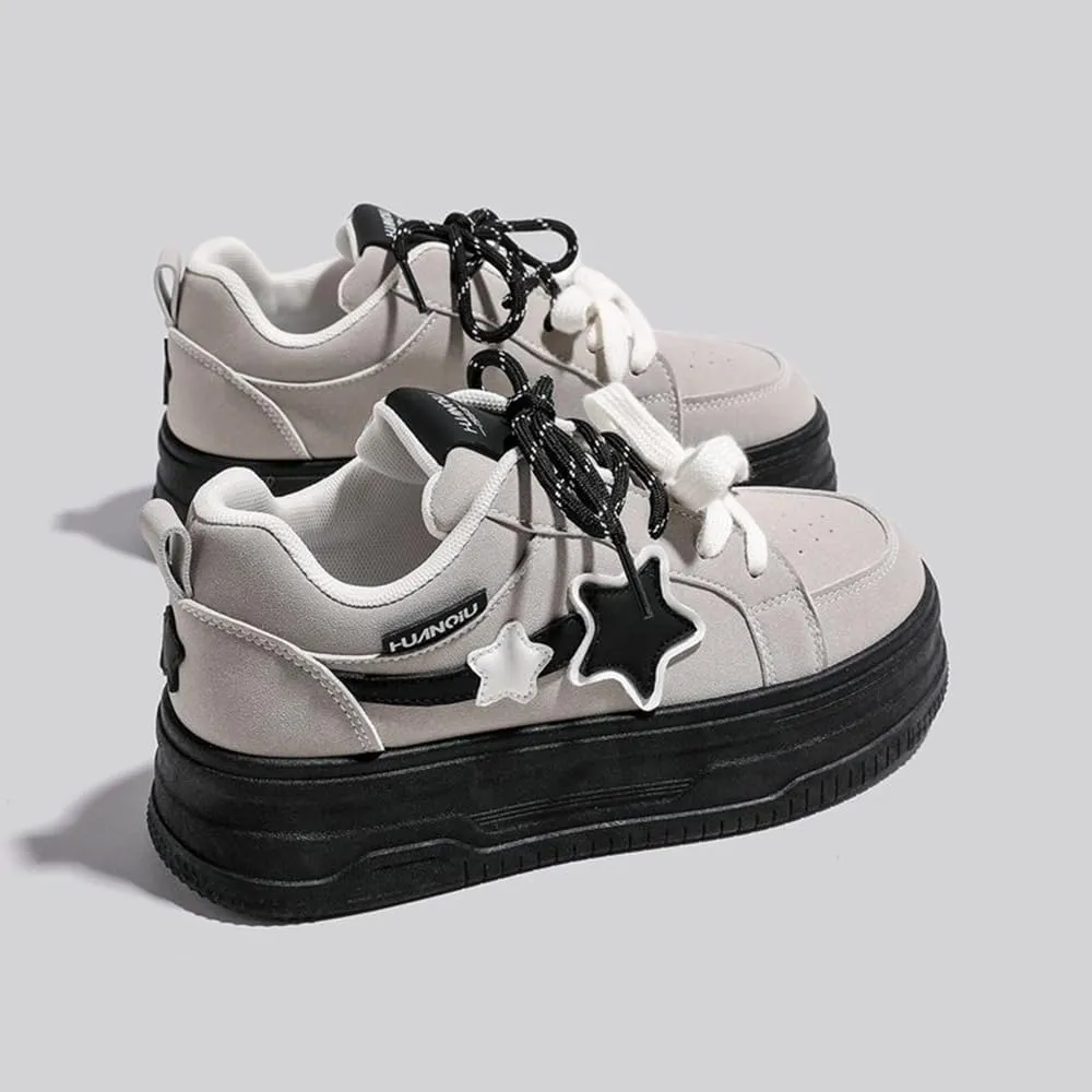 Women Star Print Color Blocking Classic Gum Sole Anti Slip Trainers Casual Tennis Skate Shoe Walking Footwear