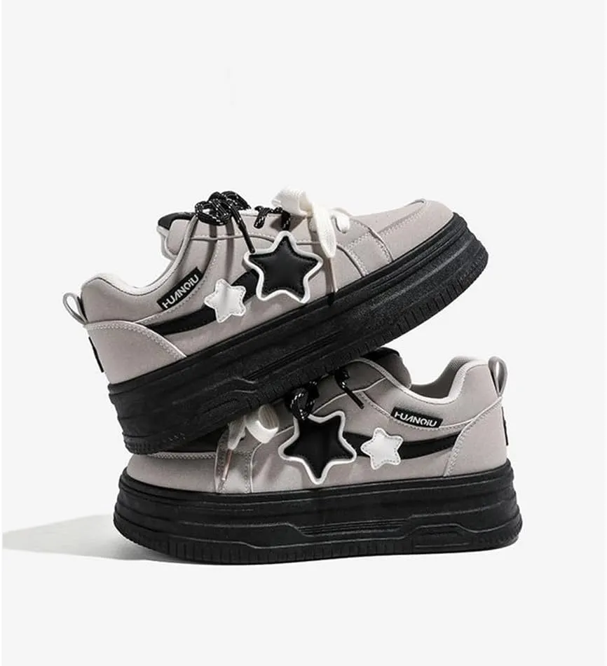 Women Star Print Color Blocking Classic Gum Sole Anti Slip Trainers Casual Tennis Skate Shoe Walking Footwear