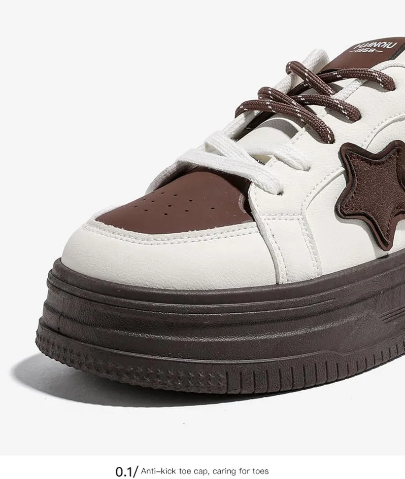 Women Star Print Color Blocking Classic Gum Sole Anti Slip Trainers Casual Tennis Skate Shoe Walking Footwear
