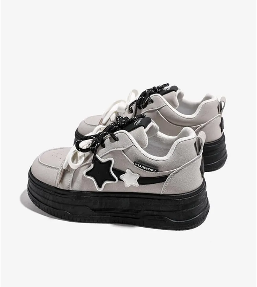 Women Star Print Color Blocking Classic Gum Sole Anti Slip Trainers Casual Tennis Skate Shoe Walking Footwear