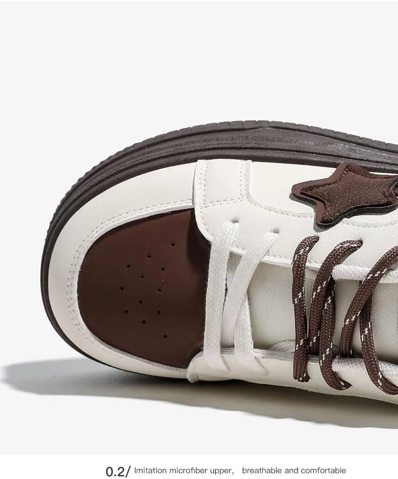 Women Star Print Color Blocking Classic Gum Sole Anti Slip Trainers Casual Tennis Skate Shoe Walking Footwear