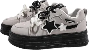 Women Star Print Color Blocking Classic Gum Sole Anti Slip Trainers Casual Tennis Skate Shoe Walking Footwear