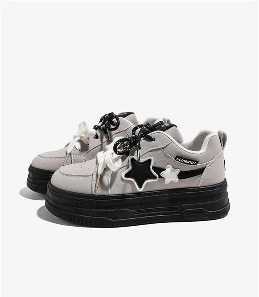 Women Star Print Color Blocking Classic Gum Sole Anti Slip Trainers Casual Tennis Skate Shoe Walking Footwear
