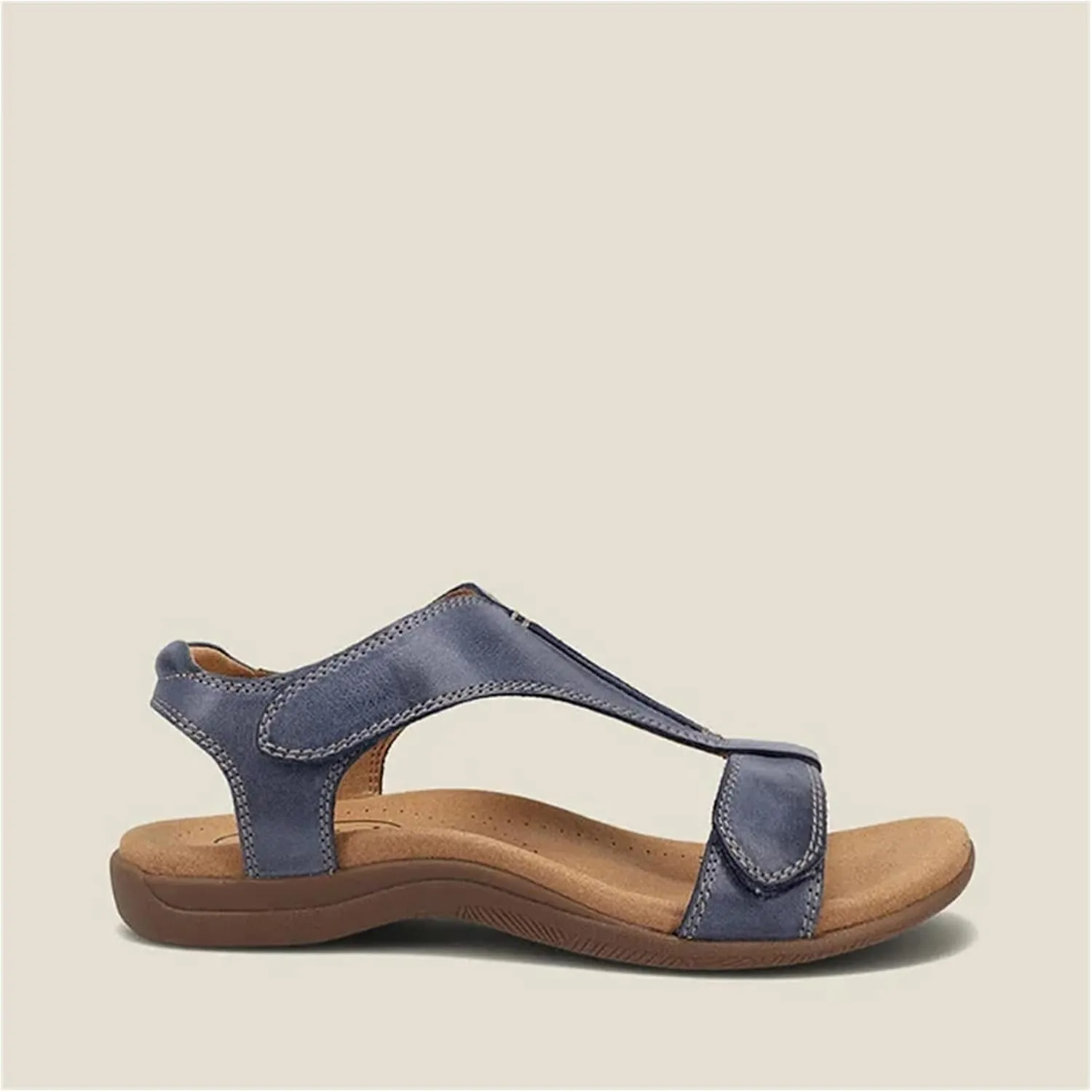 Women Summer Comfort Solid Color Sandals T-Strap Hook Loop Ladies Casual Wedges Beach Shoes Plus Size Sandals