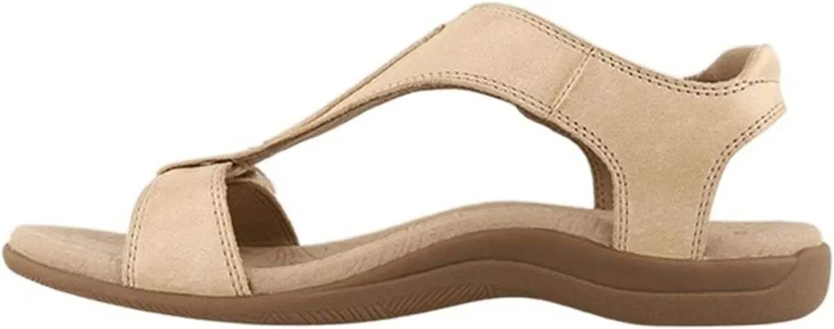 Women Summer Comfort Solid Color Sandals T-Strap Hook Loop Ladies Casual Wedges Beach Shoes Plus Size Sandals