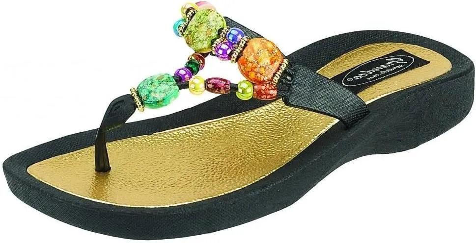 Women's 24768G Marble Deluxe Beaded Waterproof Sole Beach Thong Sandals