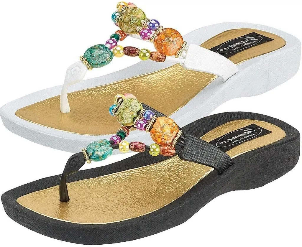 Women's 24768G Marble Deluxe Beaded Waterproof Sole Beach Thong Sandals