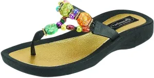 Women's 24768G Marble Deluxe Beaded Waterproof Sole Beach Thong Sandals