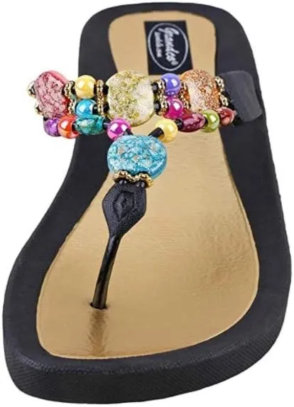 Women's 24768G Marble Deluxe Beaded Waterproof Sole Beach Thong Sandals