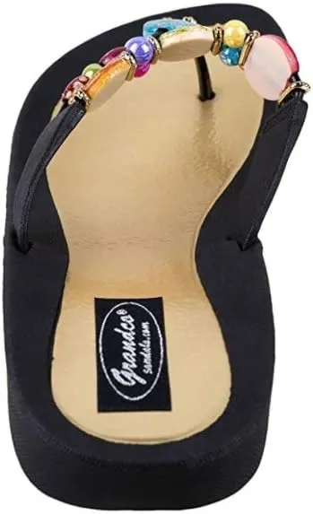 Women's 24768G Marble Deluxe Beaded Waterproof Sole Beach Thong Sandals