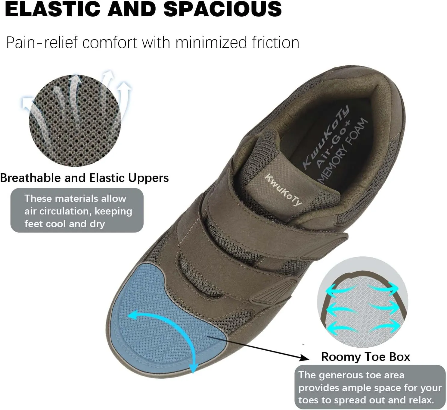 Women's Adjustable Fit Diabetic Shoes Orthopedic Walking Sneakers | Plantar Fasciitis/Swollen Feet/Bunions | Wide Size 6.5-11.5