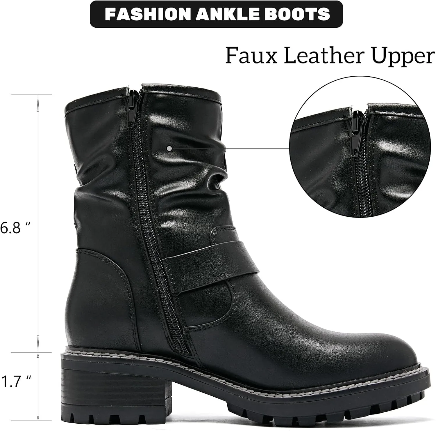 Women's Ankle Boots Slouchy Flat Ladies Booties Low Chunky Heeled Riding Combat Boot Comfortable Casual Round Toe Short Boots for Women.