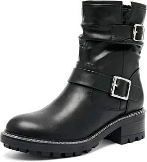 Women's Ankle Boots Slouchy Flat Ladies Booties Low Chunky Heeled Riding Combat Boot Comfortable Casual Round Toe Short Boots for Women.
