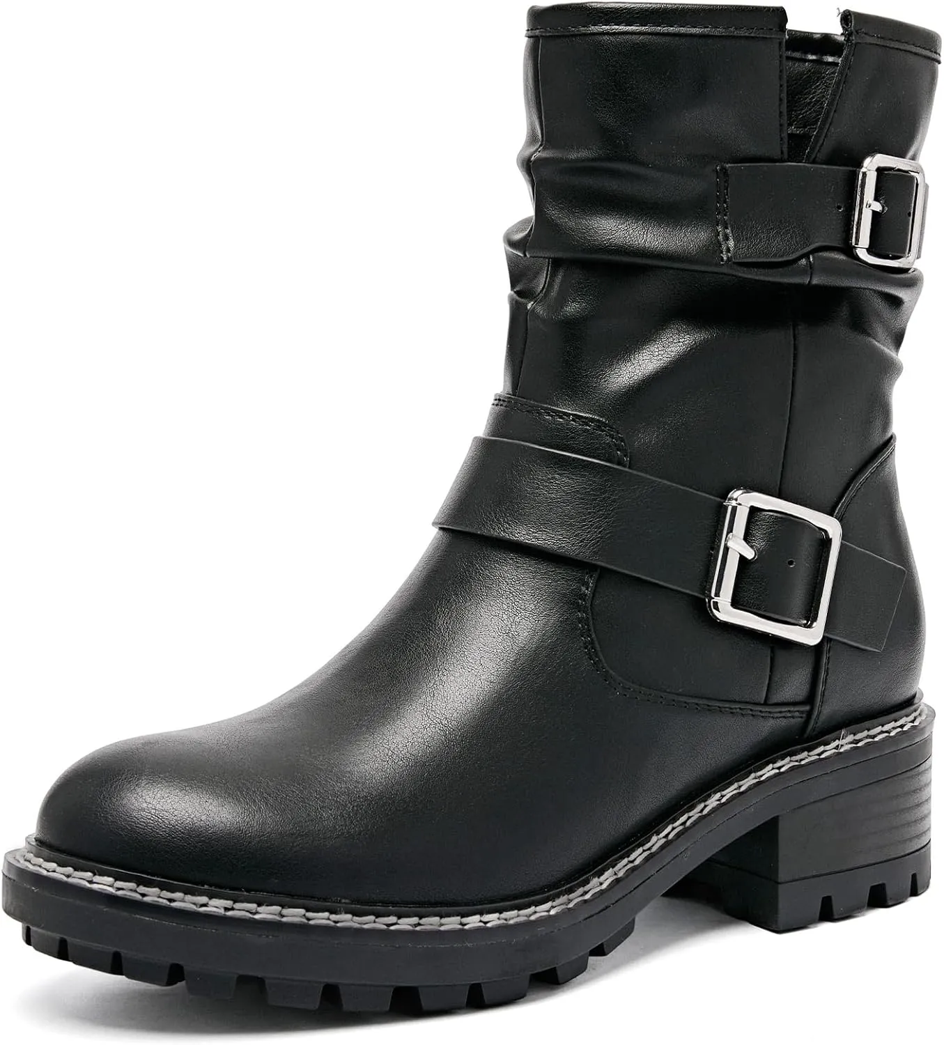 Women's Ankle Boots Slouchy Flat Ladies Booties Low Chunky Heeled Riding Combat Boot Comfortable Casual Round Toe Short Boots for Women.