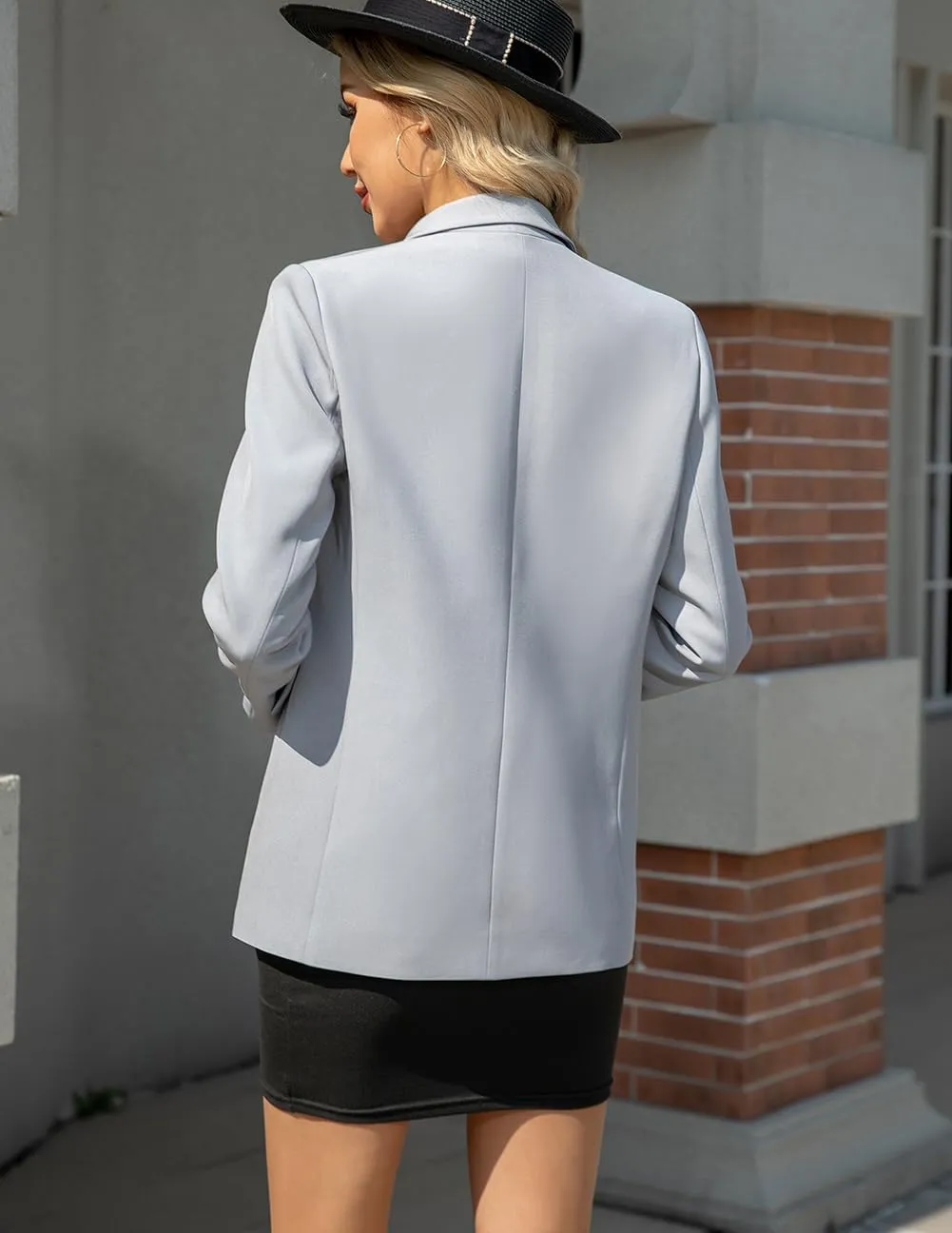 Women's Blazers Business Casual Padded Shoulder Blazer - Long Sleeve Slim Fit Work Office Suit Jackets with Pockets