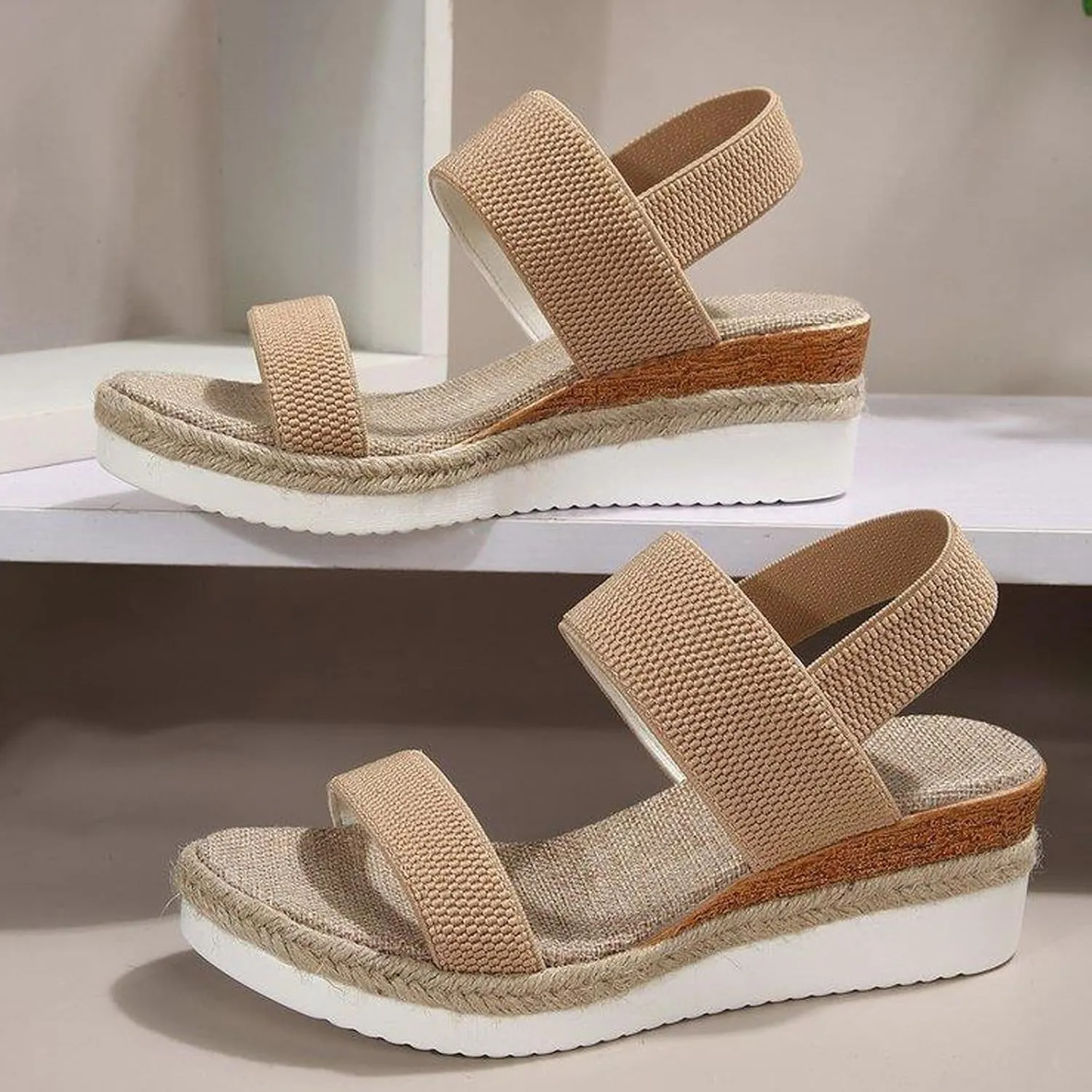 Womens Bohemian Wedge Sandals Hemp Rope Open Toe Thick Sole Sandal with Back Strap, Summer Dressy Casual Shoes