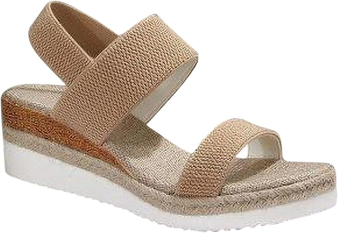 Womens Bohemian Wedge Sandals Hemp Rope Open Toe Thick Sole Sandal with Back Strap, Summer Dressy Casual Shoes