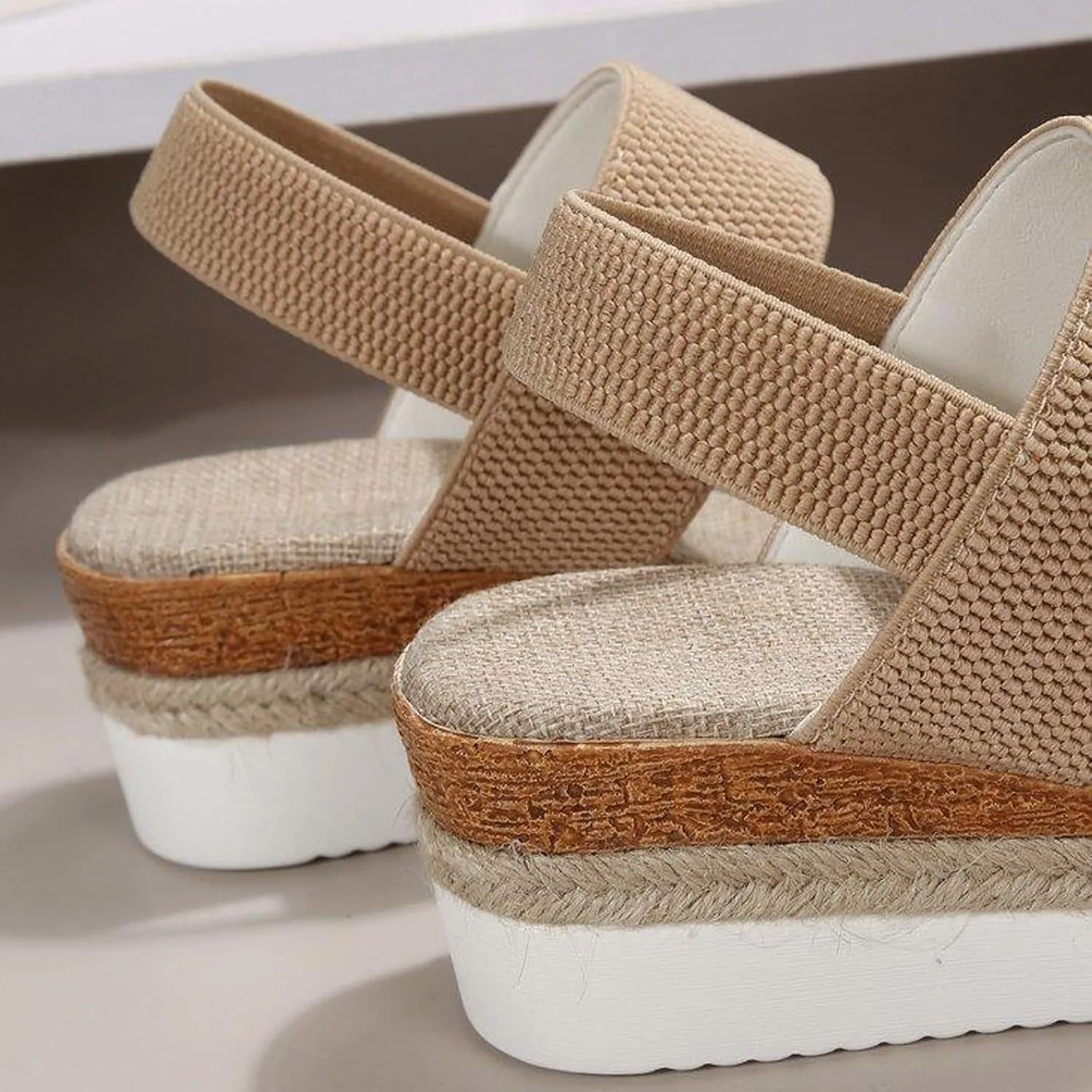 Womens Bohemian Wedge Sandals Hemp Rope Open Toe Thick Sole Sandal with Back Strap, Summer Dressy Casual Shoes