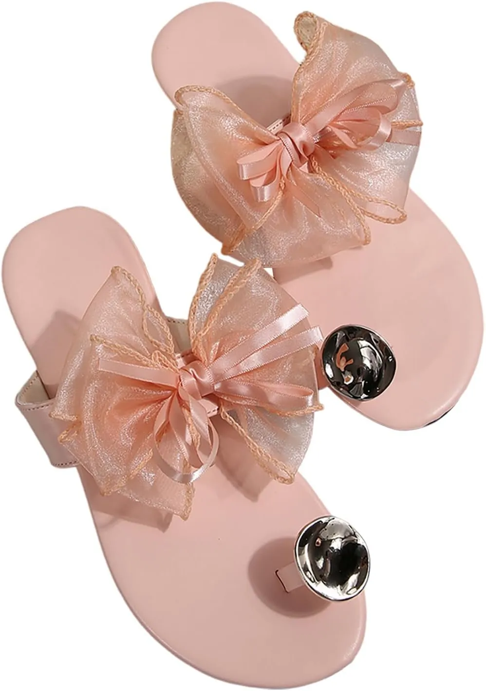 Women's Bow Flat Sandals Toe Ring Thong Sandals Open Toe Slip On Dressy Flip Flops Summer Vacation Beach Shoes