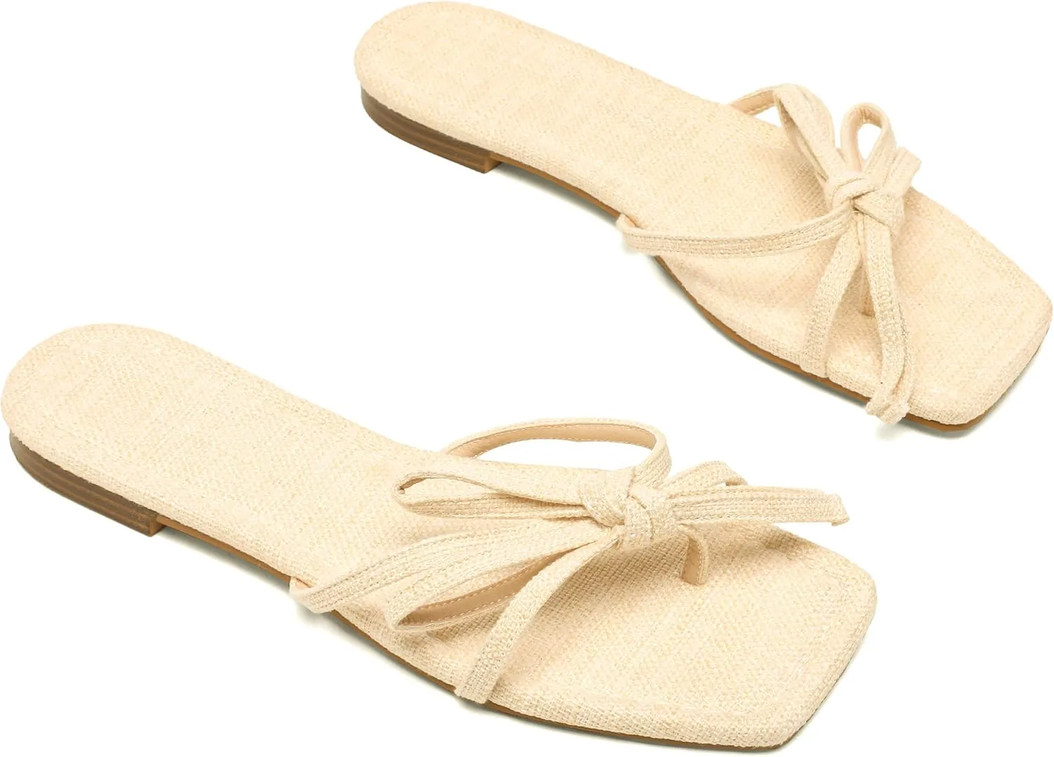 Women's Bow Flat Summer Flip Flop Sandals,Ladies brown Comfortable Square Toe Slide on Slippers Strappy Slides Trendy Dressy Casual Fancy Beach Holiday Outdoor Shoe