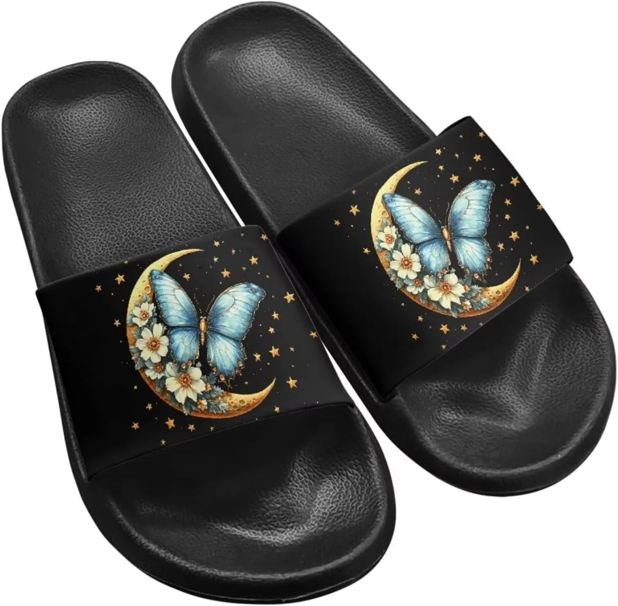 Women's Butterfly Hummingbird Dragonfly Print Shower Slide Slippers Beach Flat Sandals House Shoes