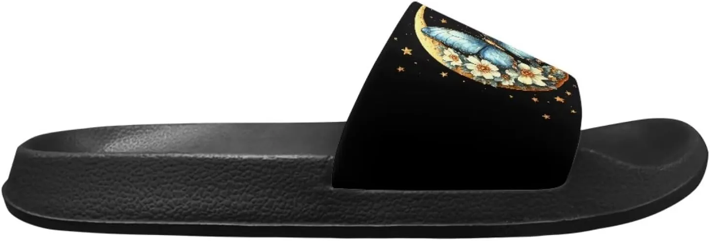 Women's Butterfly Hummingbird Dragonfly Print Shower Slide Slippers Beach Flat Sandals House Shoes