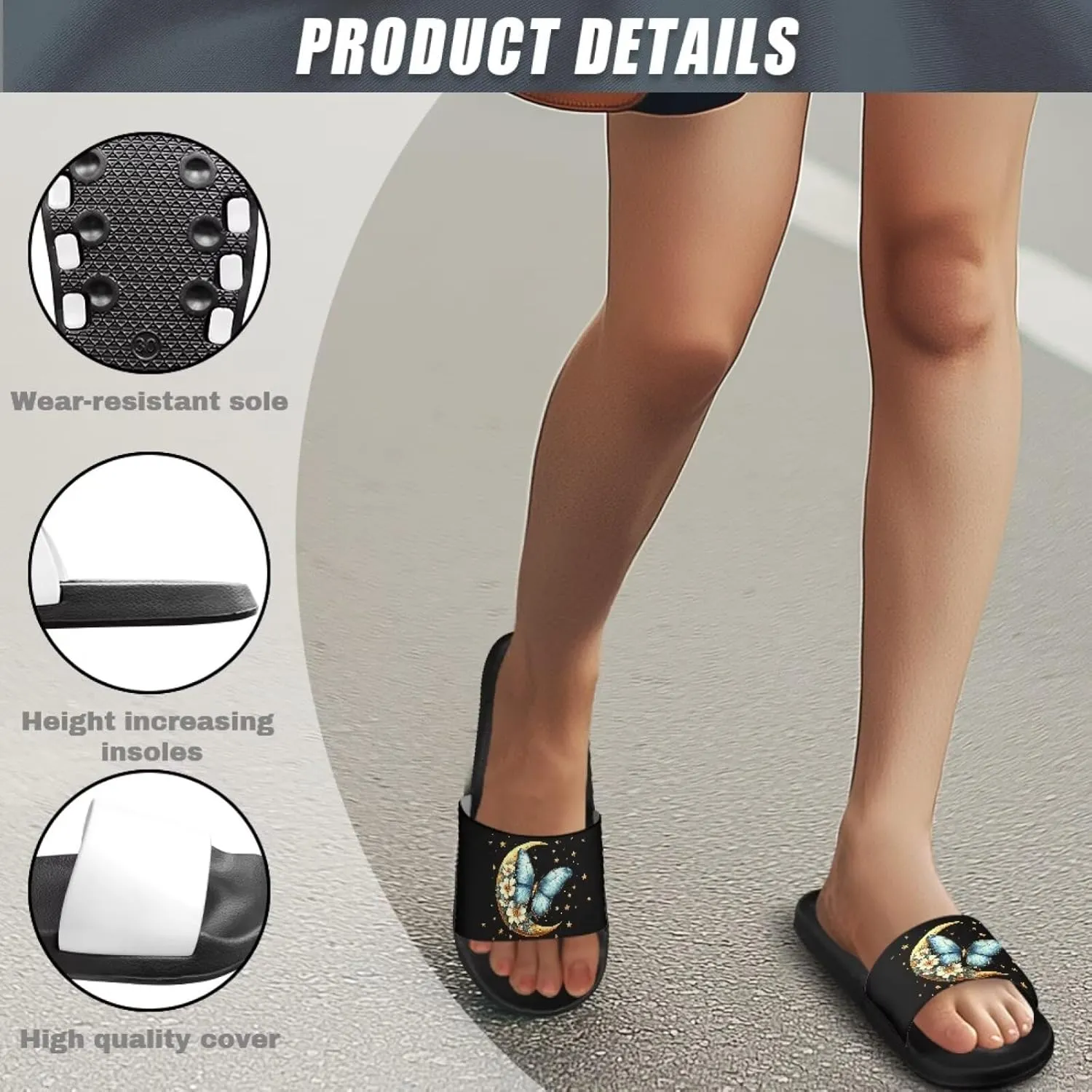 Women's Butterfly Hummingbird Dragonfly Print Shower Slide Slippers Beach Flat Sandals House Shoes