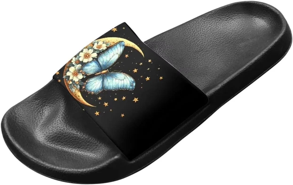 Women's Butterfly Hummingbird Dragonfly Print Shower Slide Slippers Beach Flat Sandals House Shoes