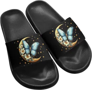 Women's Butterfly Hummingbird Dragonfly Print Shower Slide Slippers Beach Flat Sandals House Shoes