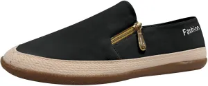 Womens Canvas Shoes Summer Fashion Casual Round Toe Closed Toe Zipper Platform Sole Hemp Rope Shoes Solid Color Lightweight Comfy Walking Shoes Loafers