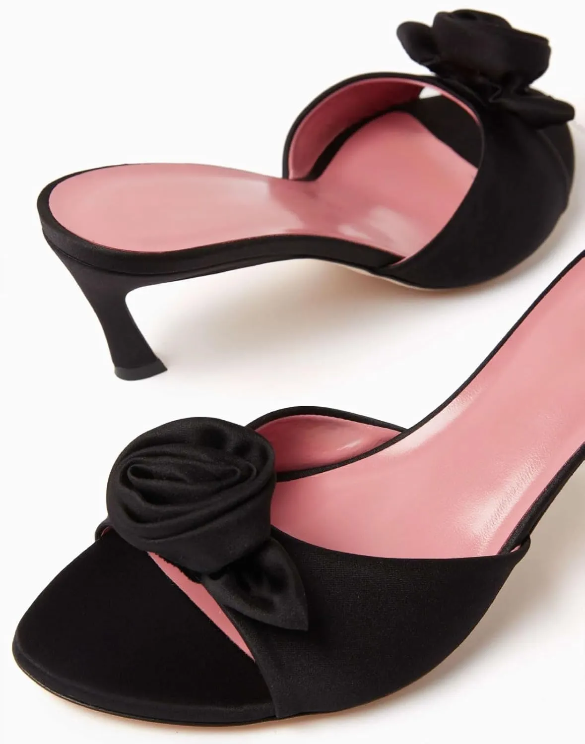 Women's Chic Flowers Round Open Toe High Heel Slide Sandals Slip On Kitten Heel Summer Mules Prom Party Wedding High Heeled Sandals for Women