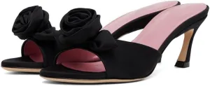 Women's Chic Flowers Round Open Toe High Heel Slide Sandals Slip On Kitten Heel Summer Mules Prom Party Wedding High Heeled Sandals for Women