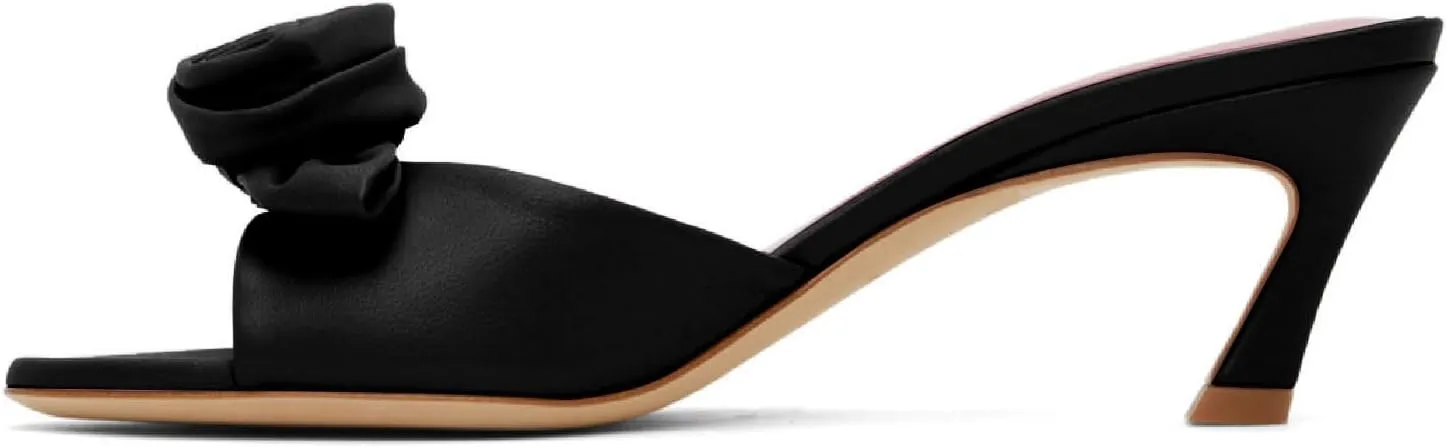 Women's Chic Flowers Round Open Toe High Heel Slide Sandals Slip On Kitten Heel Summer Mules Prom Party Wedding High Heeled Sandals for Women