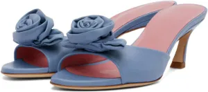 Women's Chic Flowers Round Open Toe High Heel Slide Sandals Slip On Kitten Heel Summer Mules Prom Party Wedding High Heeled Sandals for Women