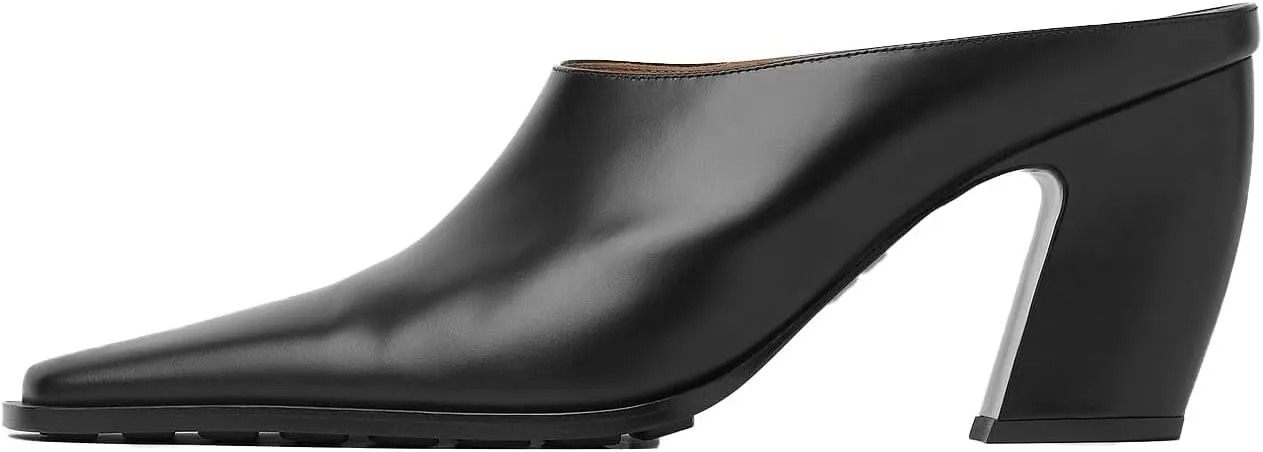 Womens Chunky Heeled Mules Closed Pointed Toe Clogs Backless Booties Slip on Mules Heels Pumps