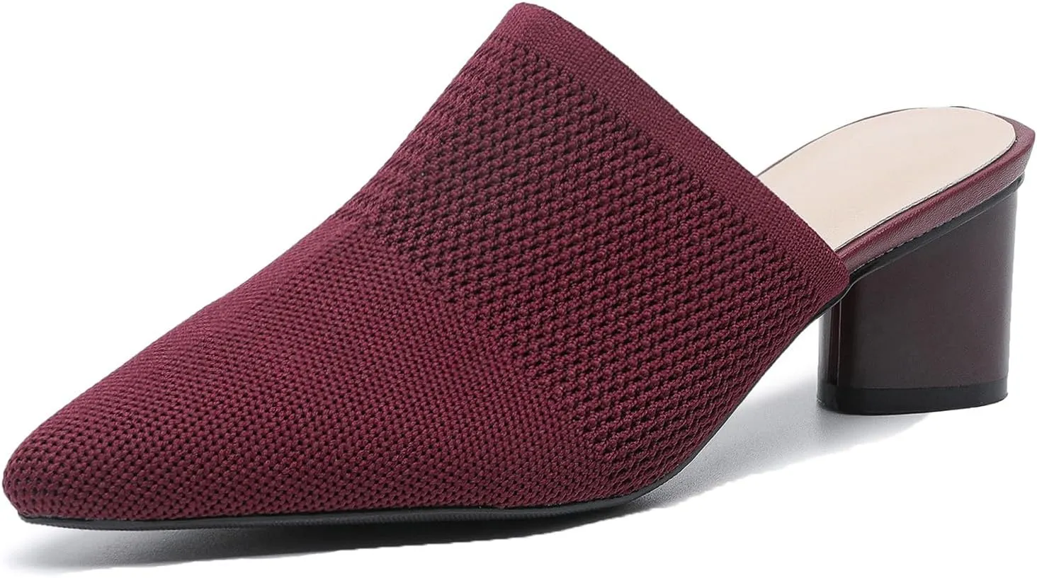 Women's Closed Pointed Toe Chunky Heel Stretch Knit Mules Comfortable Mesh Breathable Slip On Block Heel Slingback Pumps Mules Lightweight Non Slip Fashion Party Dress Slippers
