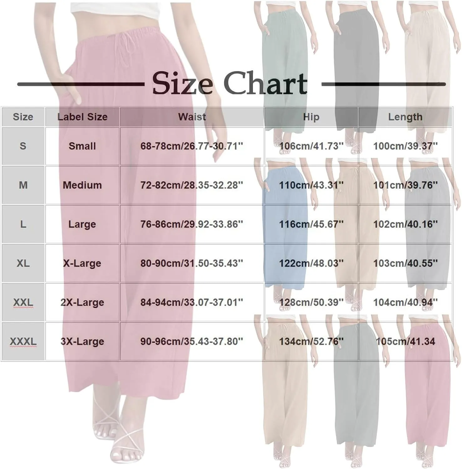 Women's Cotton Linen Pants Summer Drawstring Palazzo Pants Flowy Wide Leg Pants Beach Vacation Clothes with Pockets