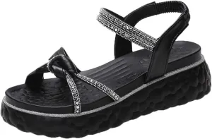 Women's Cross Bowknot Strappy Sandal Solid Rhinestone Embellished Stretch Shoe High Elastic Ankle Sandals