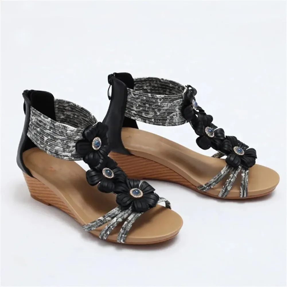 Women's Ethnic Style Wedges Sandals Bohemian Flower Comfy Walk High Shoes Bohemian Sandals