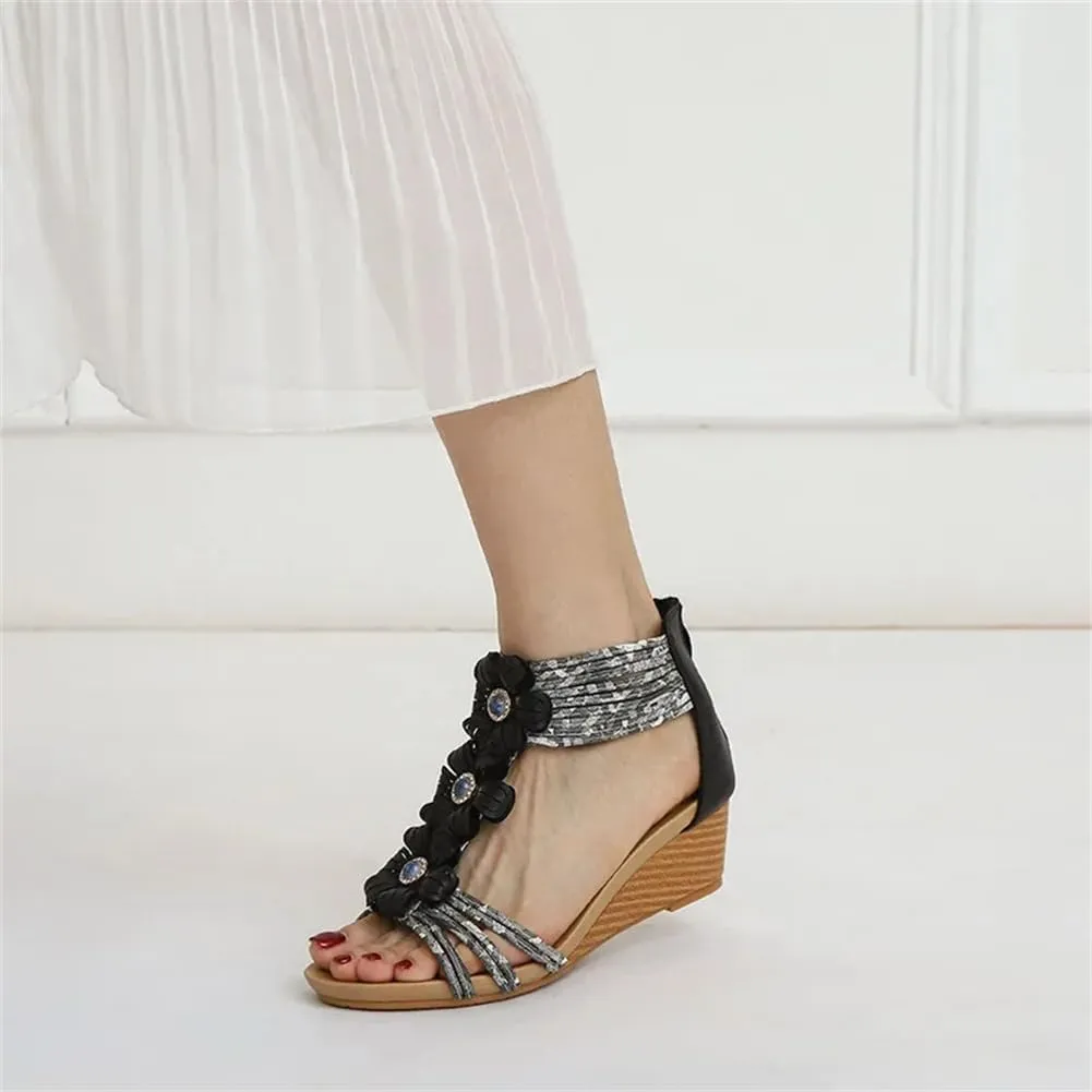 Women's Ethnic Style Wedges Sandals Bohemian Flower Comfy Walk High Shoes Bohemian Sandals