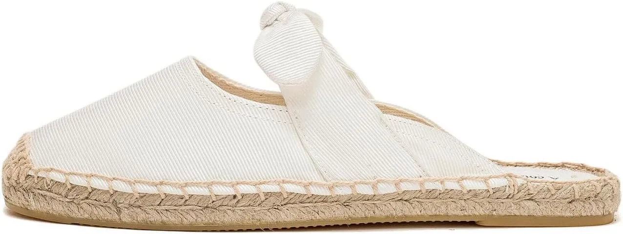 Women's Fashion Canvas Bow Espadrille Flat Mules Comfort Closed Round Toe Slip-On Backless Loafers Summer Casual Walking Slides