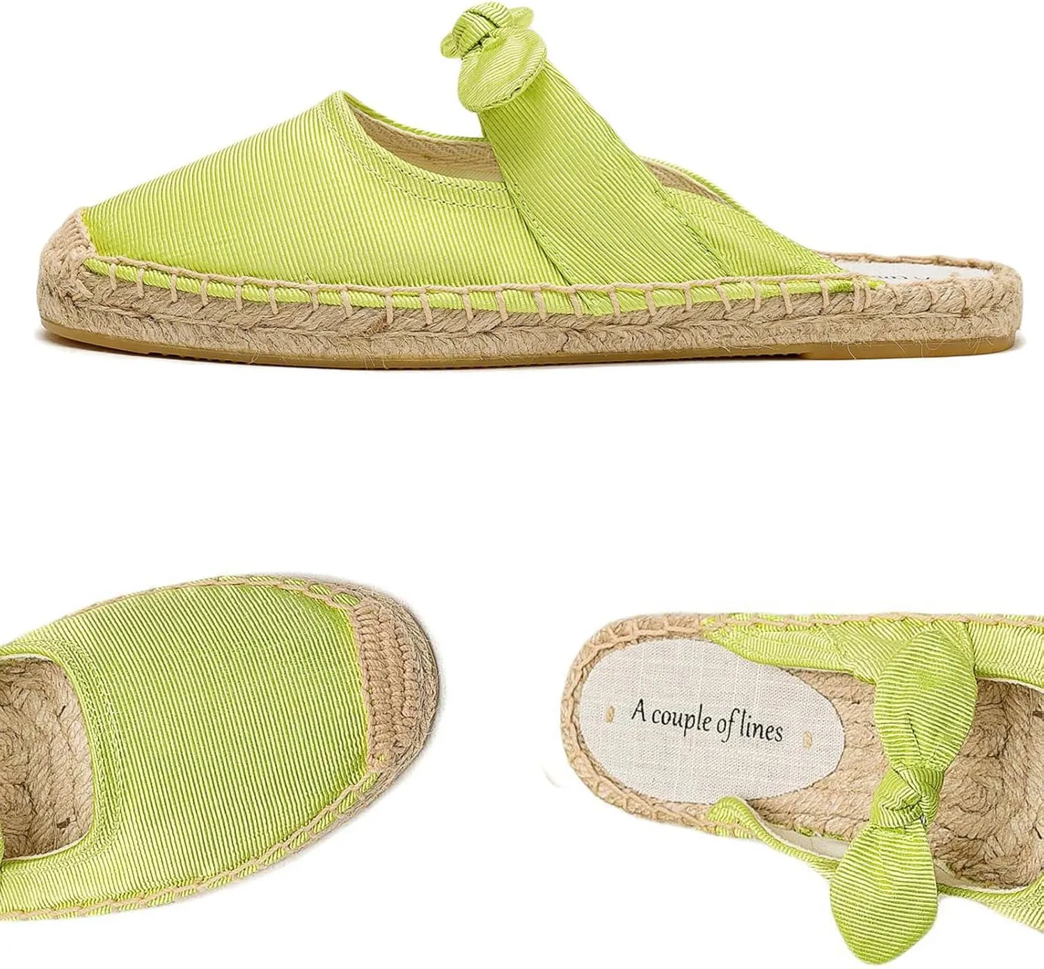 Women's Fashion Canvas Bow Espadrille Flat Mules Comfort Closed Round Toe Slip-On Backless Loafers Summer Casual Walking Slides